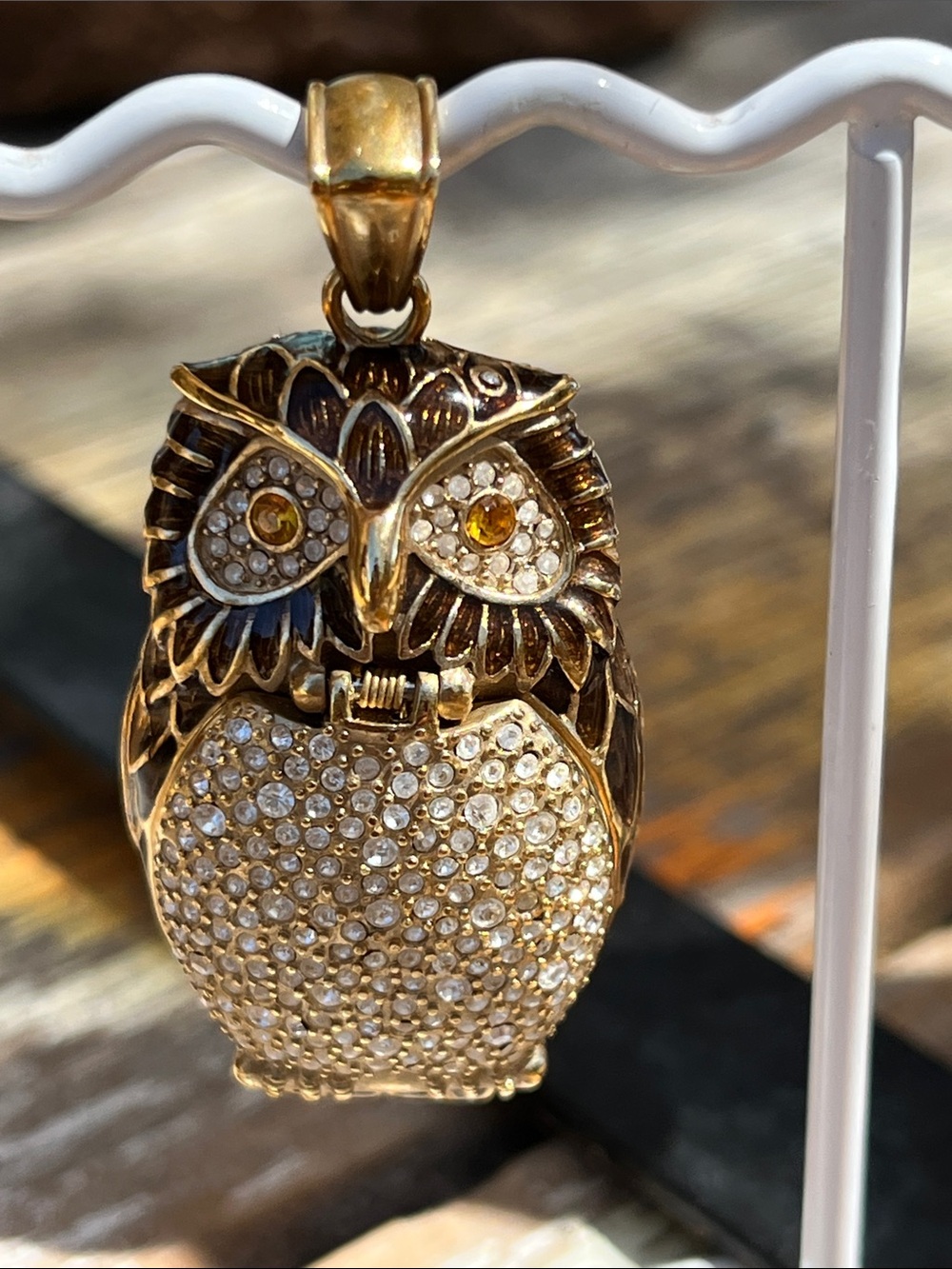 Victoria Wieck Pave Rhinestone Enamel Owl Watch Pendant Necklace